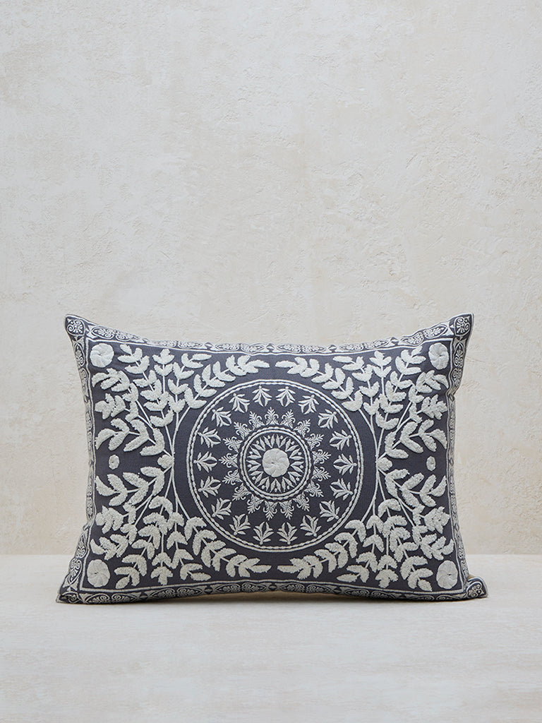 Westside Home Navy Floral Embroidered Cushion Cover