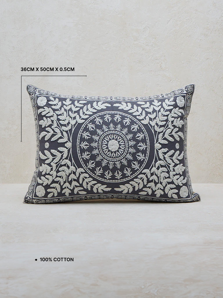 Westside Home Navy Floral Embroidered Cushion Cover