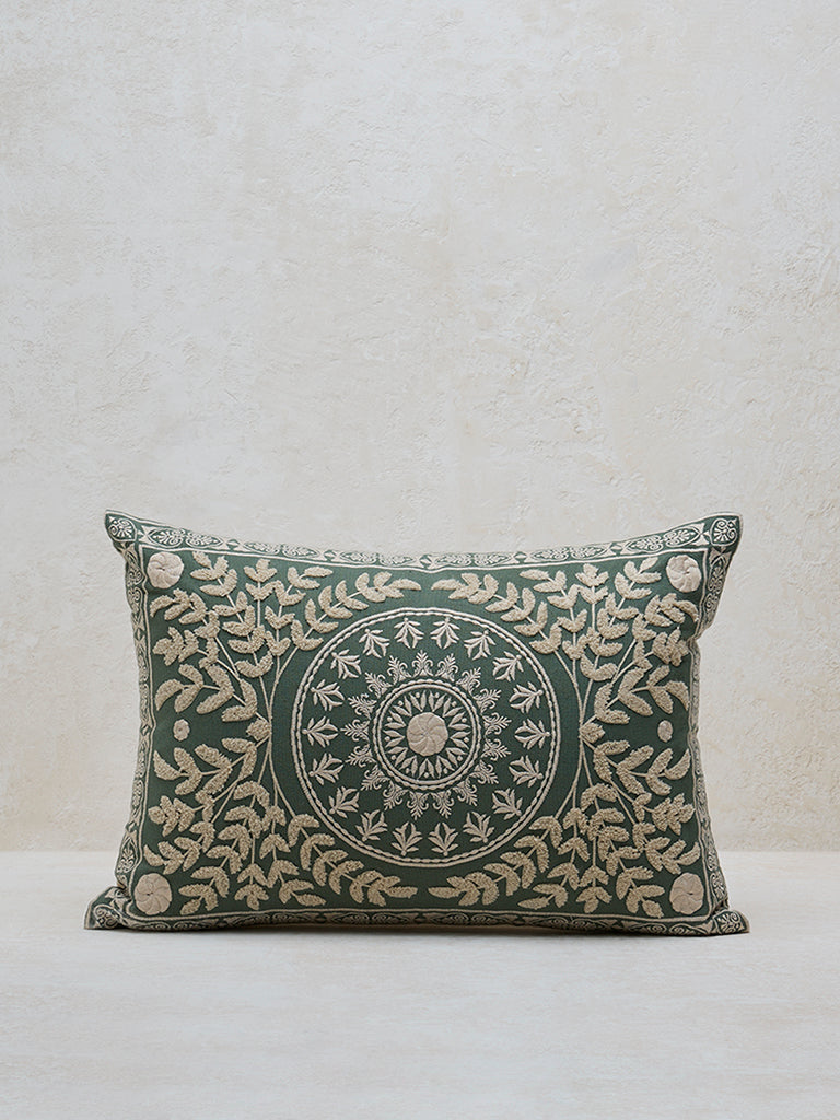 Westside Home Sage Floral Embroidered Cushion Cover