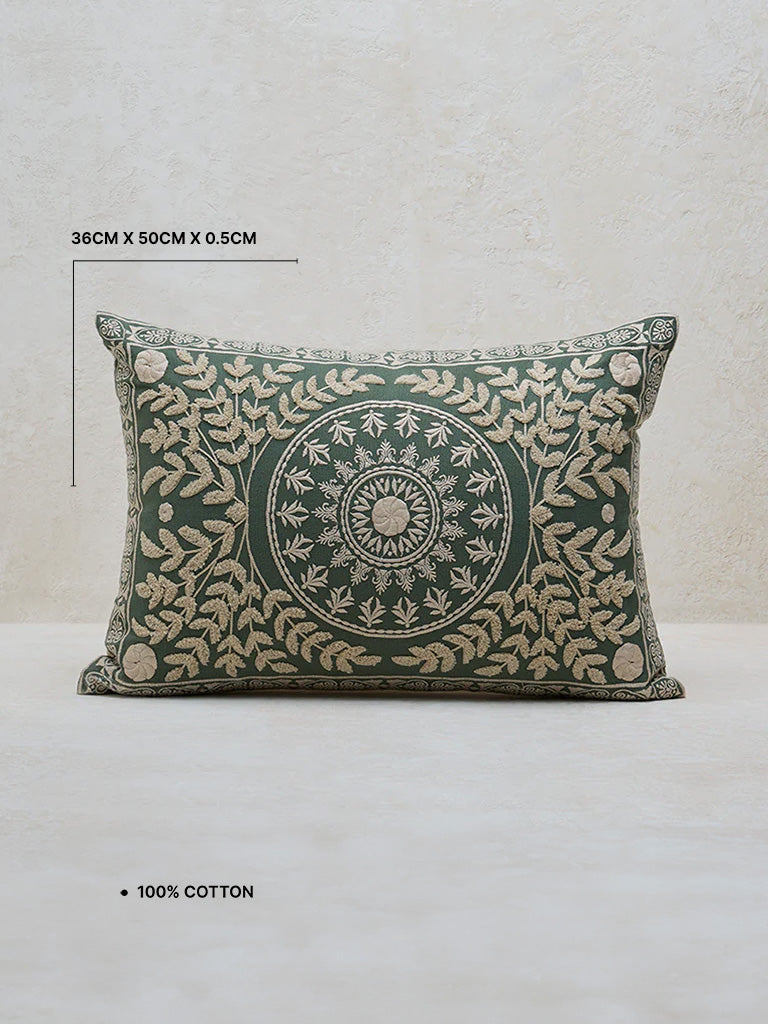 Westside Home Sage Floral Embroidered Cushion Cover