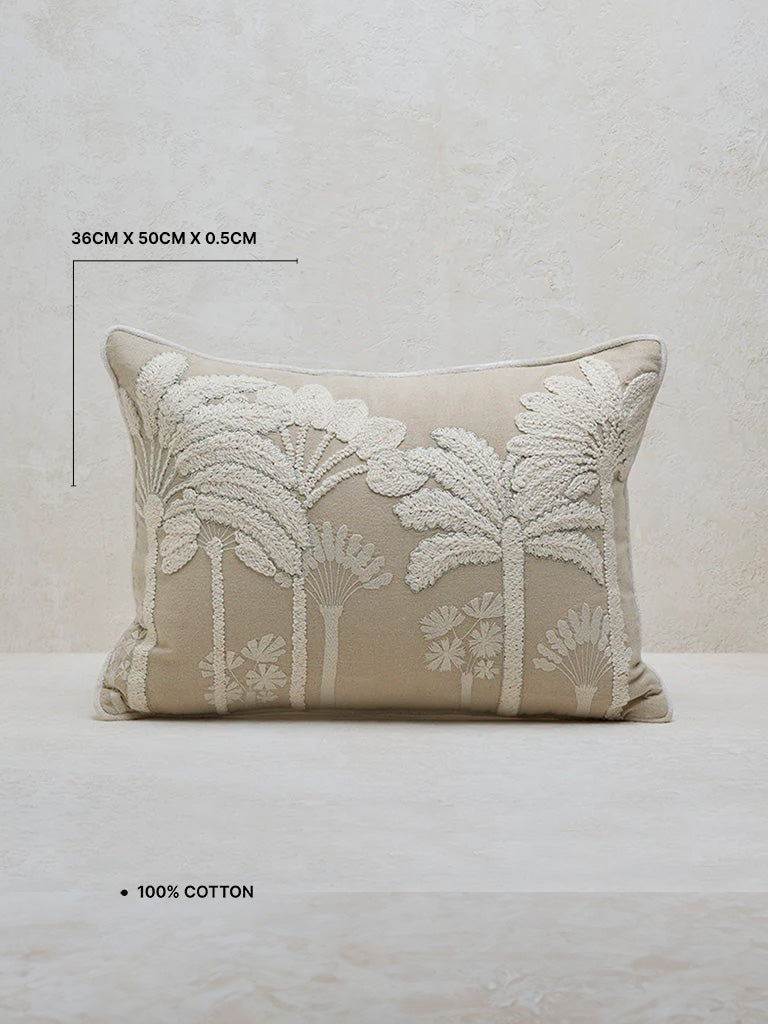 Westside Home Beige Tropical Embroidered Cushion Cover