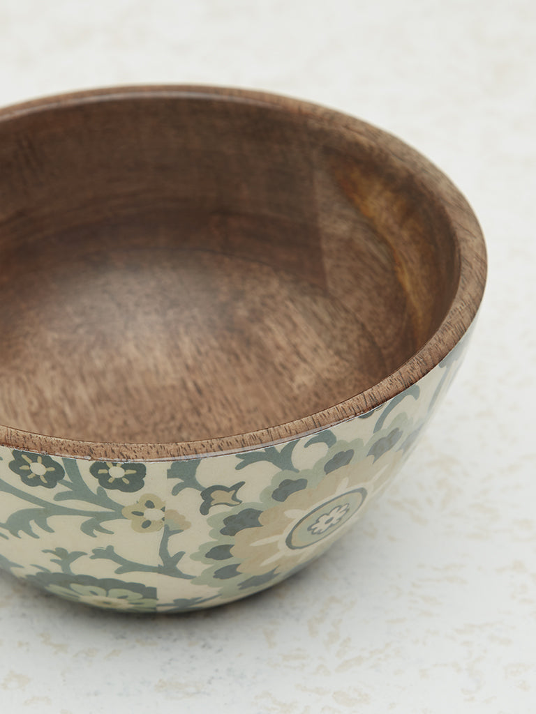 Westside Home Mint Floral Print Enamel Bowl- Small