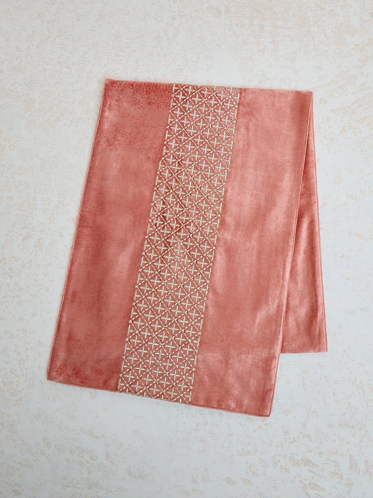 Westside Home Dusty Rose Jal Embroidered Velvet Table Runner