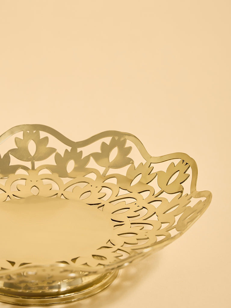 Westside Home Gold Floral Design Decorative Bowl- Festive Season Gift