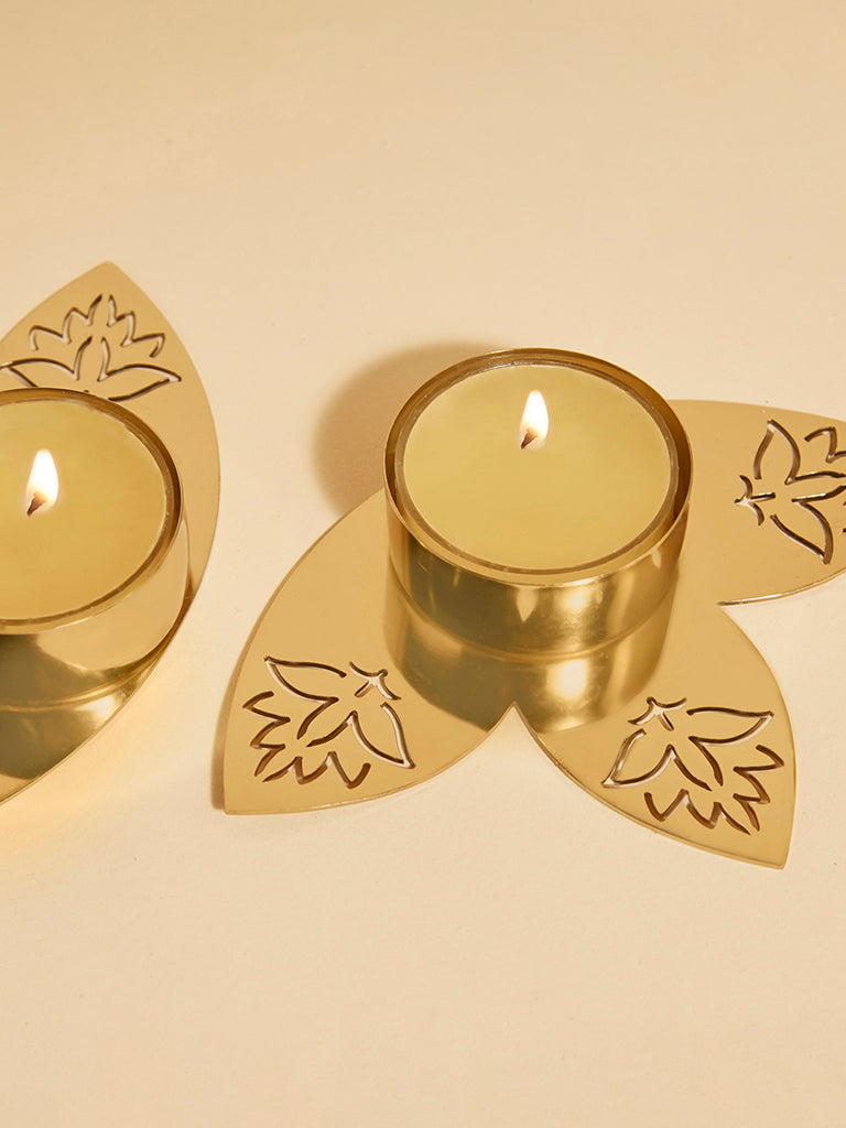 Westside Home Gold Floral Design Diyas (Set of 2)- Festive Season Gift