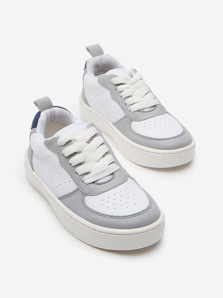 Yellow Grey Perforated Lace-Up Sneakers