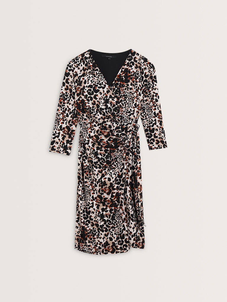 Wardrobe Black Animal Print Wrap-Style Dress