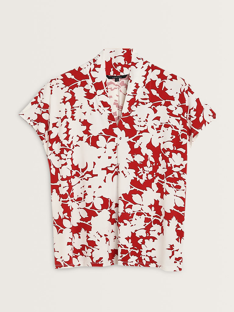 Wardrobe Red Floral Printed Top