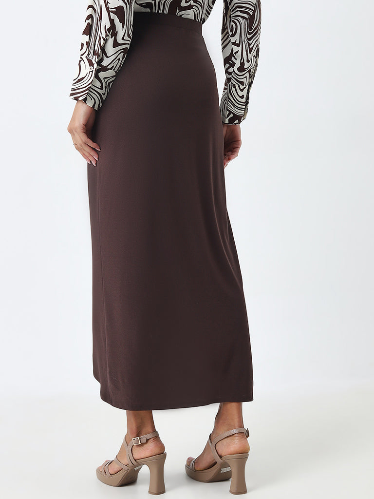 Wardrobe Brown Ruched Detailed High-Rise Skirt