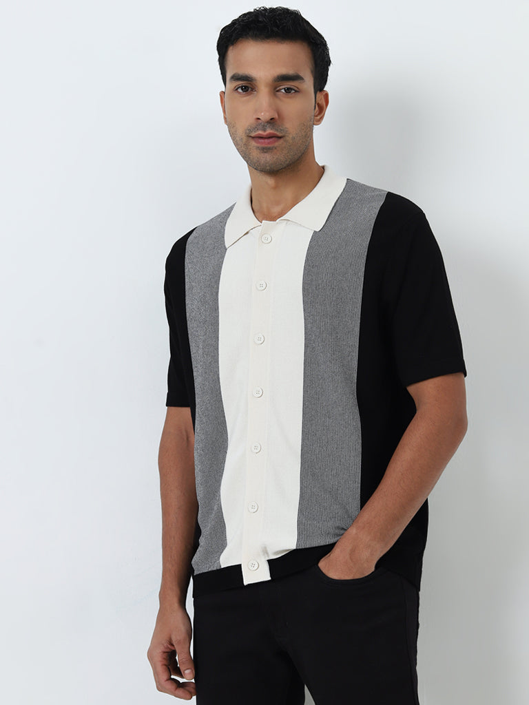 Ascot Black Colour-Blocked Relaxed-Fit Shirt