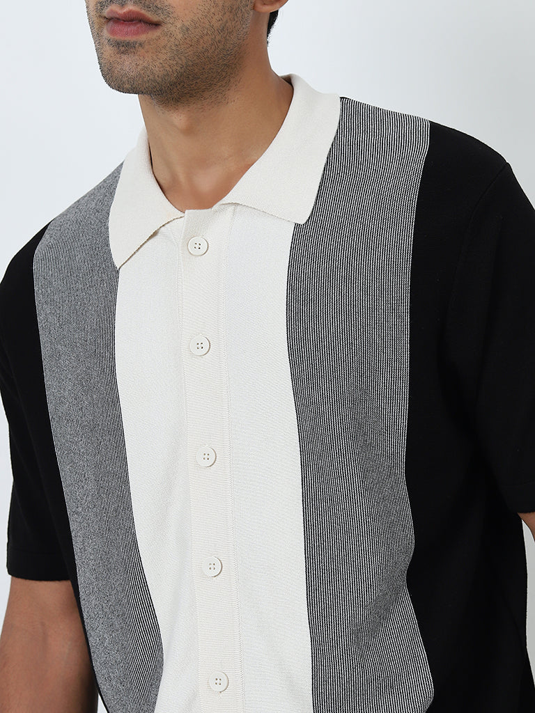 Ascot Black Colour-Blocked Relaxed-Fit Shirt