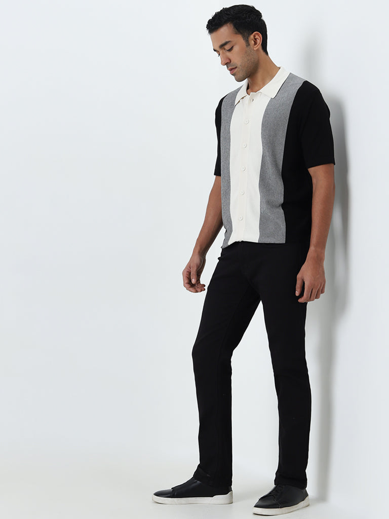 Ascot Black Colour-Blocked Relaxed-Fit Shirt