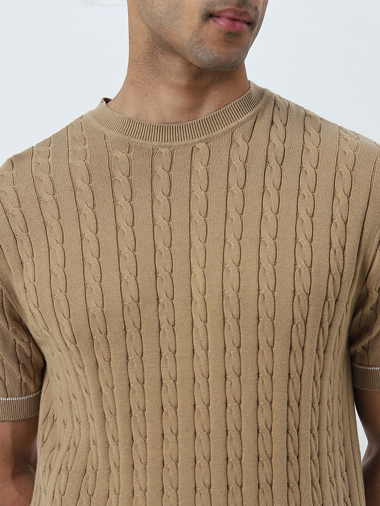 Ascot Beige Knit-Textured Relaxed-Fit Cotton T-Shirt