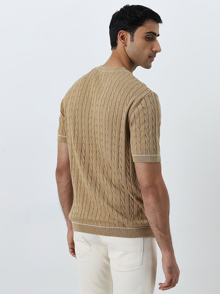 Ascot Beige Knit-Textured Relaxed-Fit Cotton T-Shirt