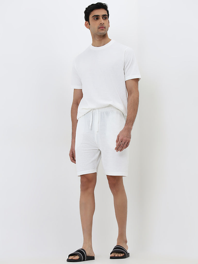 WES Lounge White Mid-Rise Relaxed-Fit Cotton Blend Shorts