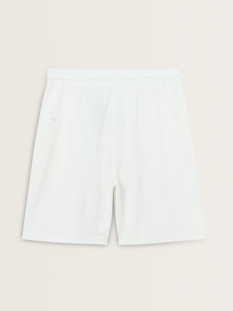 WES Lounge White Mid-Rise Relaxed-Fit Cotton Blend Shorts