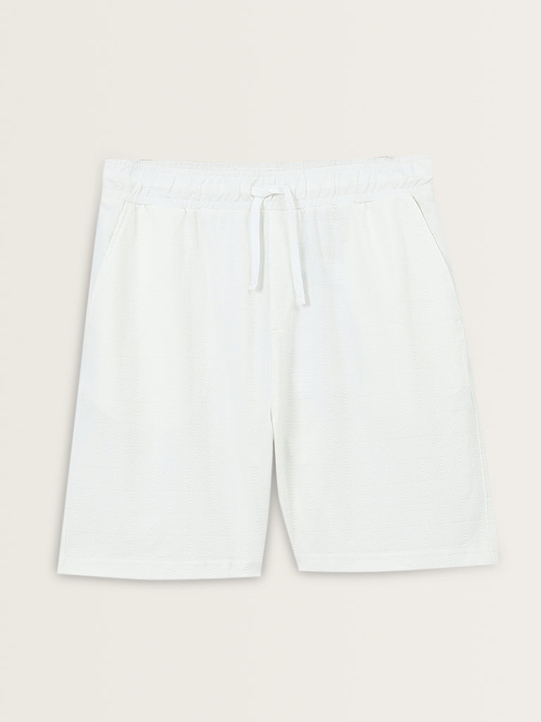 WES Lounge White Mid-Rise Relaxed-Fit Cotton Blend Shorts