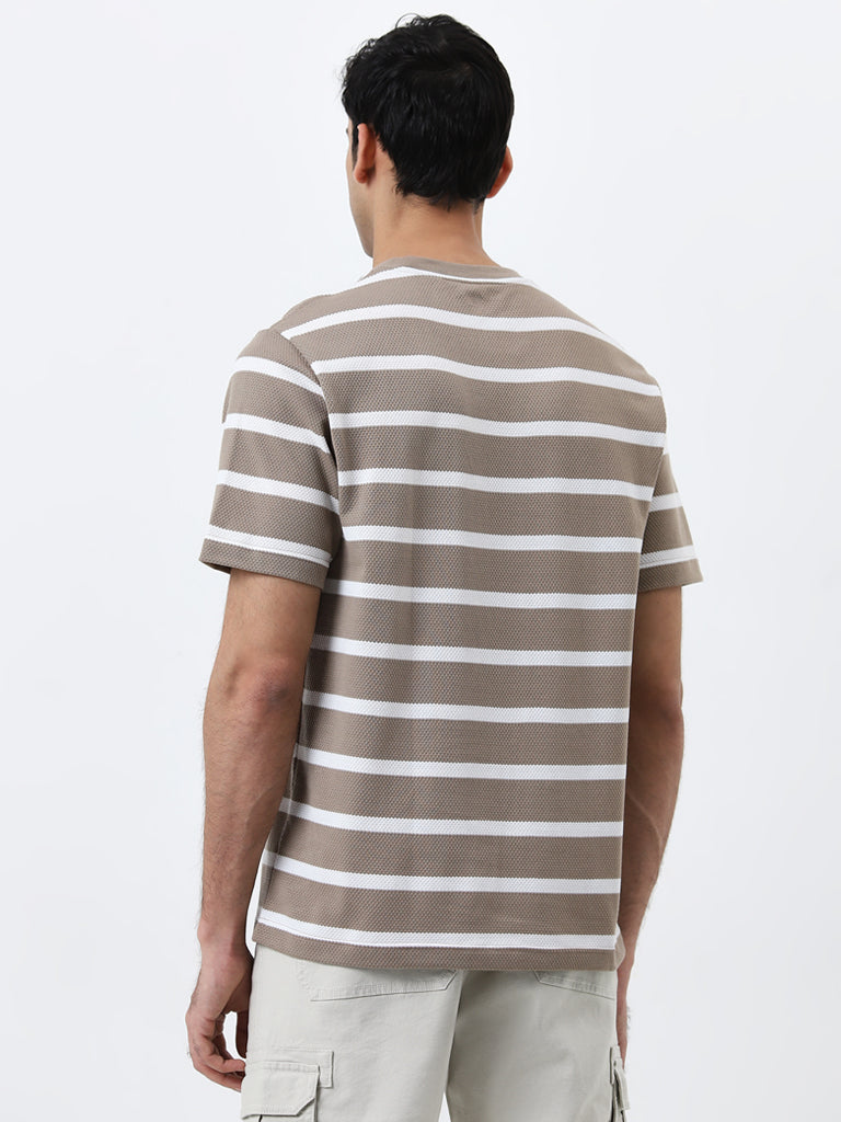 WES Lounge Dark Beige Textured Slim-Fit T-Shirt