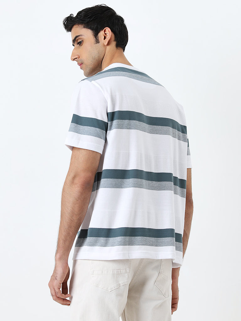 WES Lounge Dark Sage Striped Relaxed-Fit T-Shirt