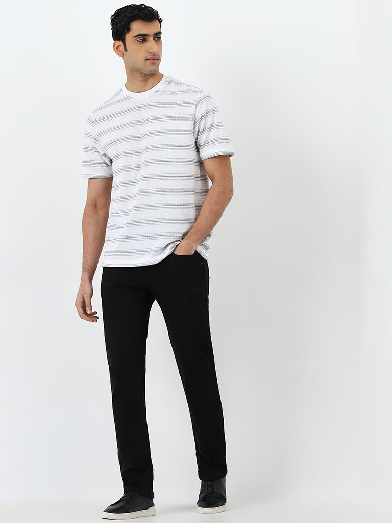 WES Lounge White Striped Relaxed-Fit T-Shirt