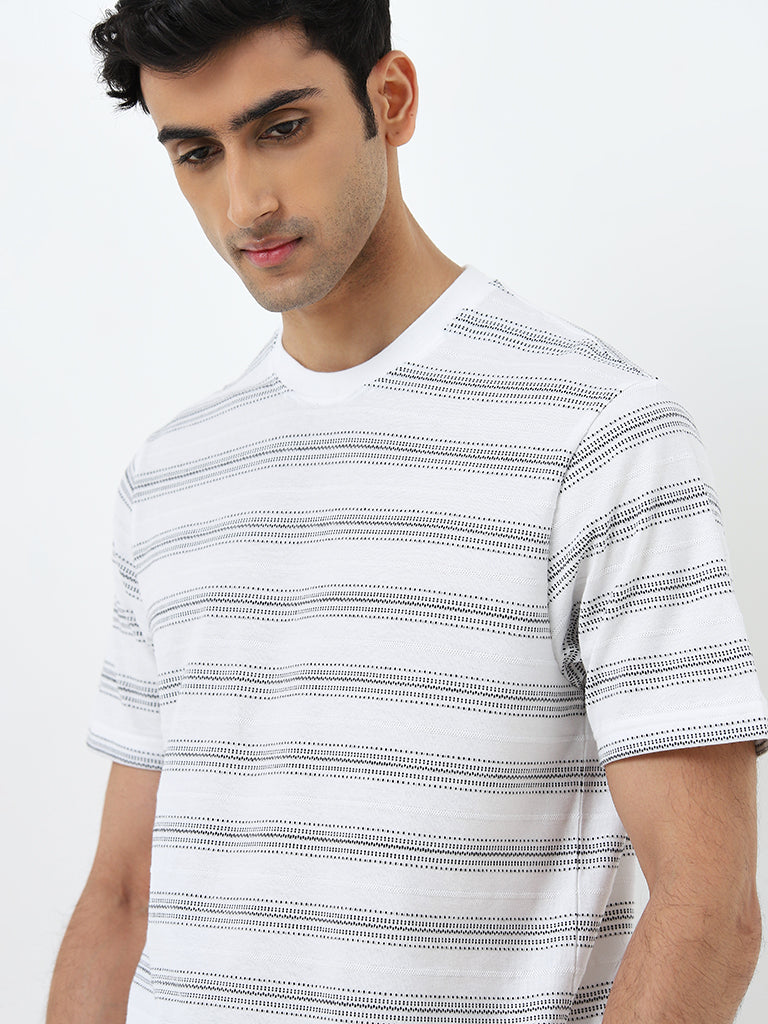 WES Lounge White Striped Relaxed-Fit T-Shirt