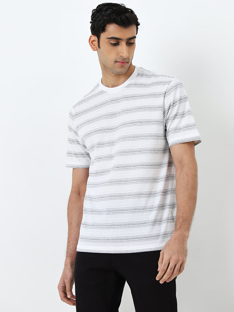 WES Lounge White Striped Relaxed-Fit T-Shirt