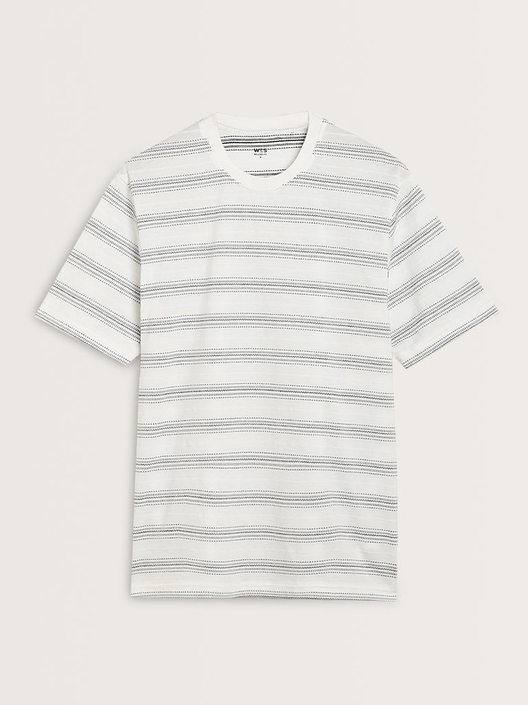 WES Lounge White Striped Relaxed-Fit T-Shirt