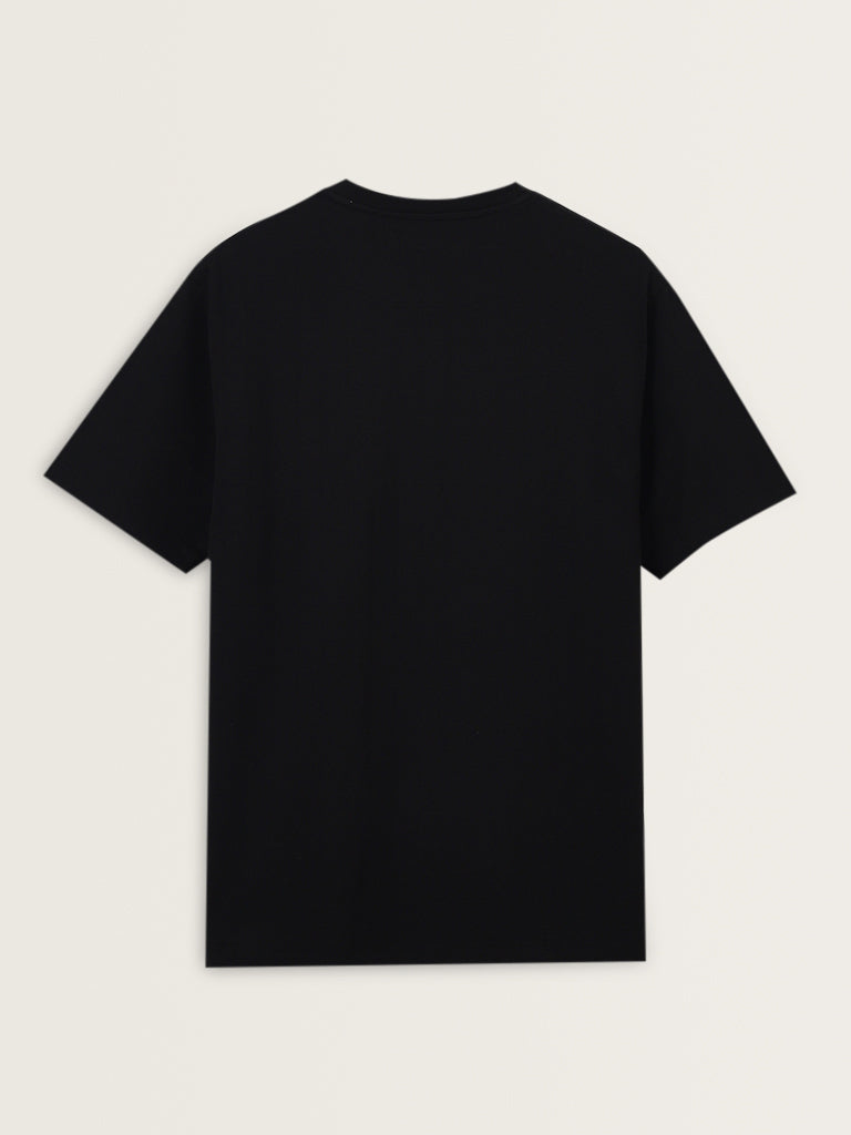 WES Lounge Black Solid Relaxed-Fit Cotton T-Shirt