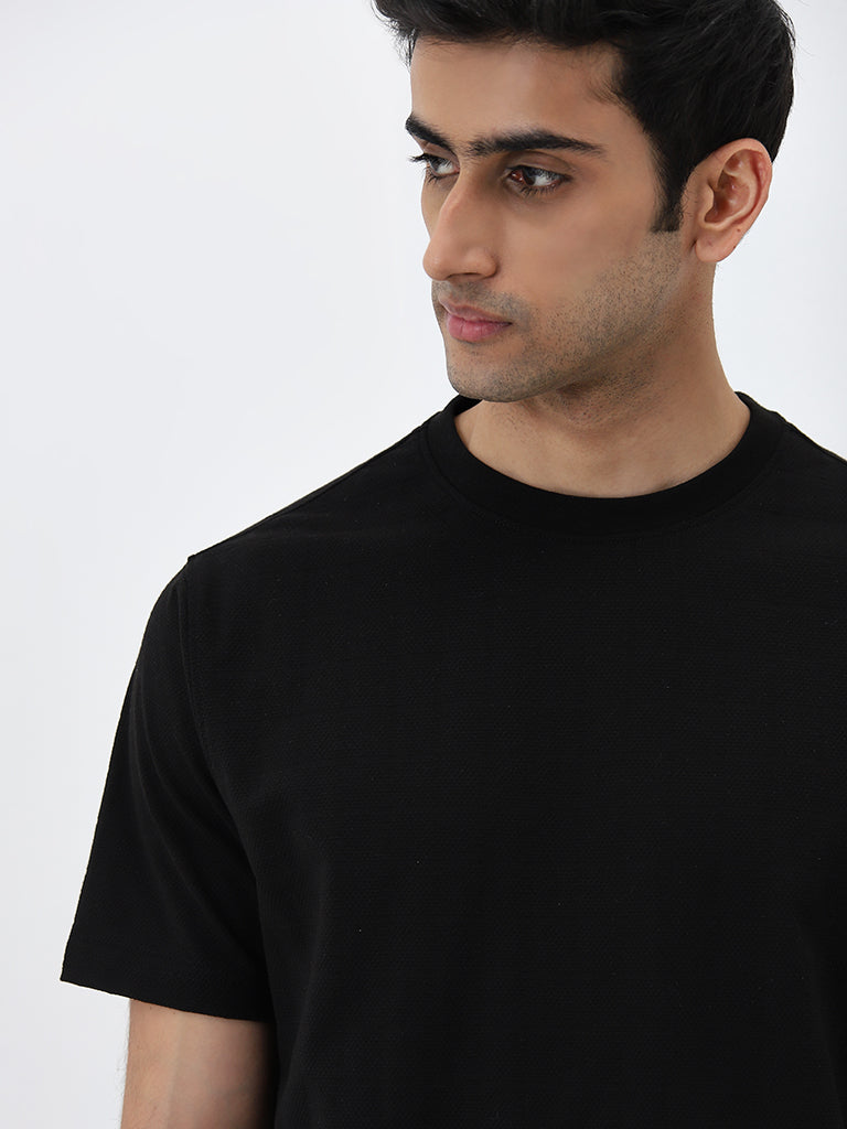 WES Lounge Black Solid Relaxed-Fit Cotton T-Shirt