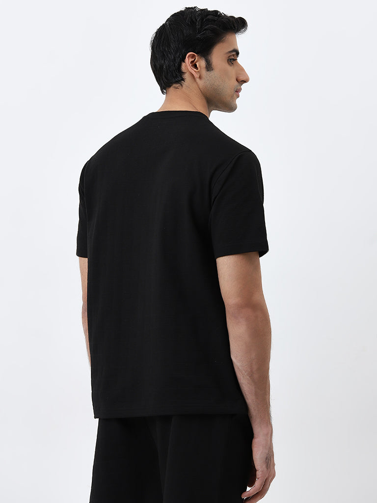 WES Lounge Black Solid Relaxed-Fit Cotton T-Shirt