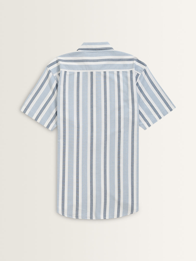 WES Casuals Blue Striped Relaxed-Fit Cotton Shirt