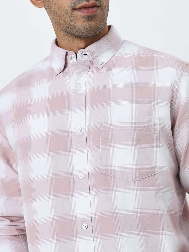 WES Casuals Light Pink Checks Design Relaxed-Fit Cotton Shirt