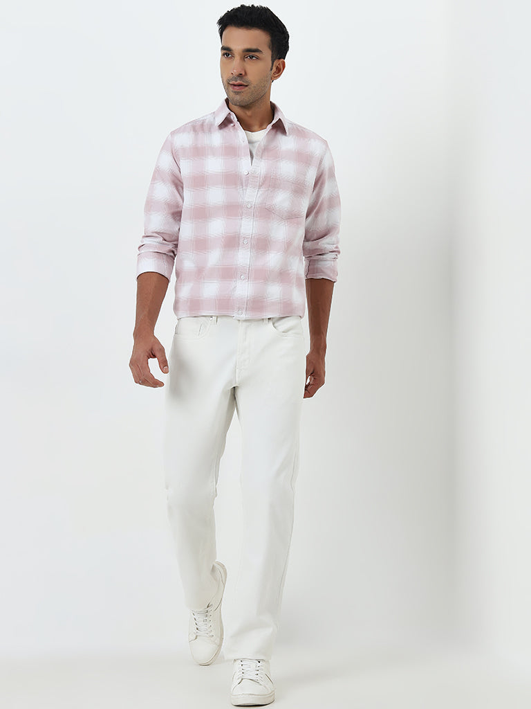 WES Casuals Light Pink Checks Design Relaxed-Fit Cotton Shirt