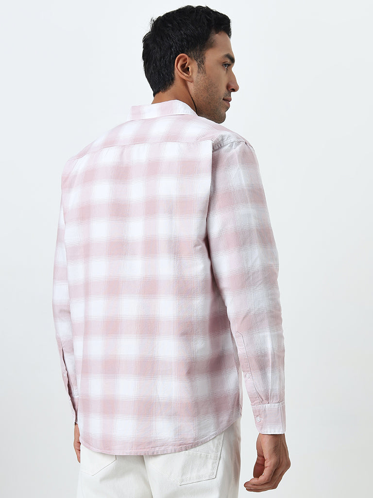 WES Casuals Light Pink Checks Design Relaxed-Fit Cotton Shirt