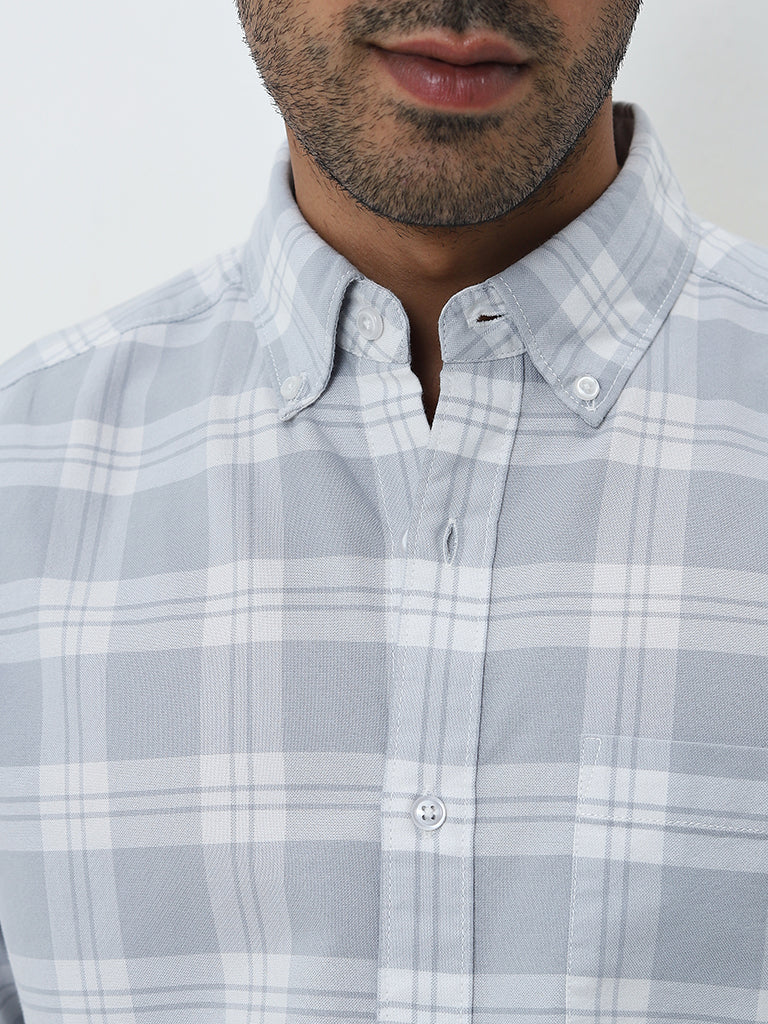 WES Casuals Grey Checkered Relaxed-Fit Cotton Shirt