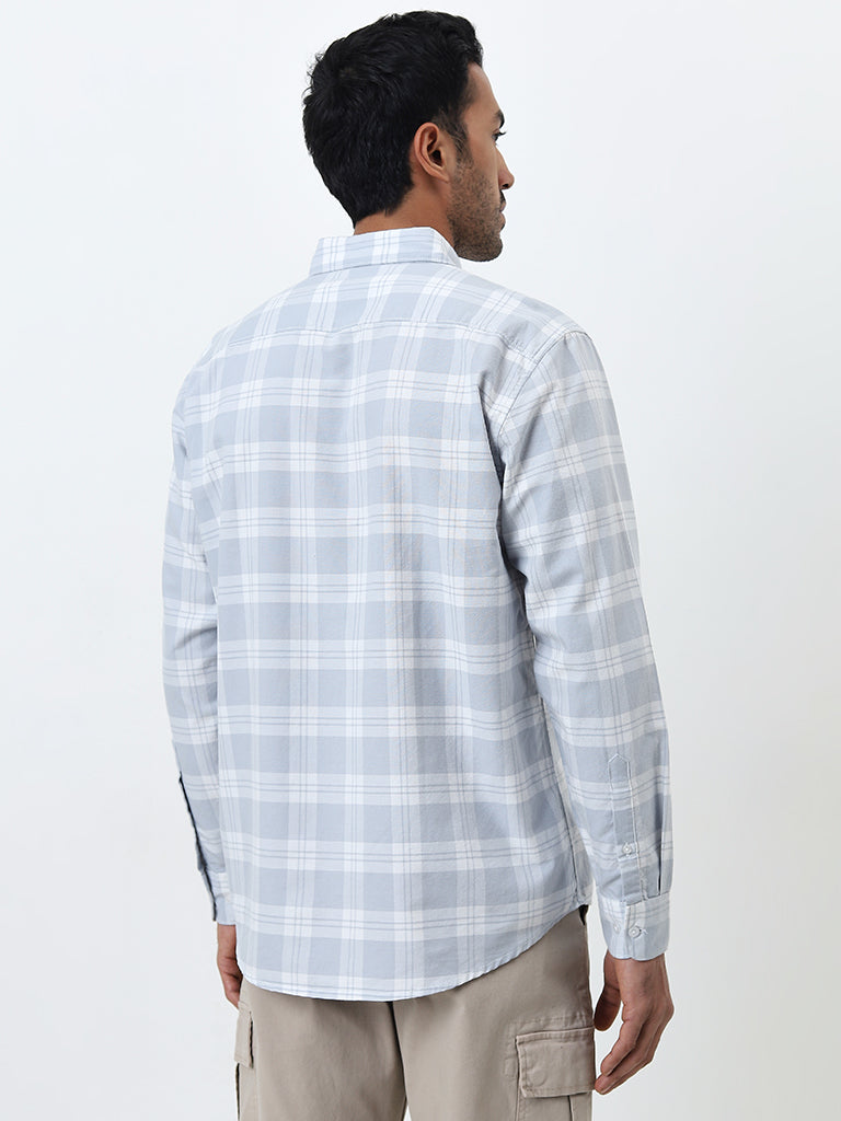 WES Casuals Grey Checkered Relaxed-Fit Cotton Shirt