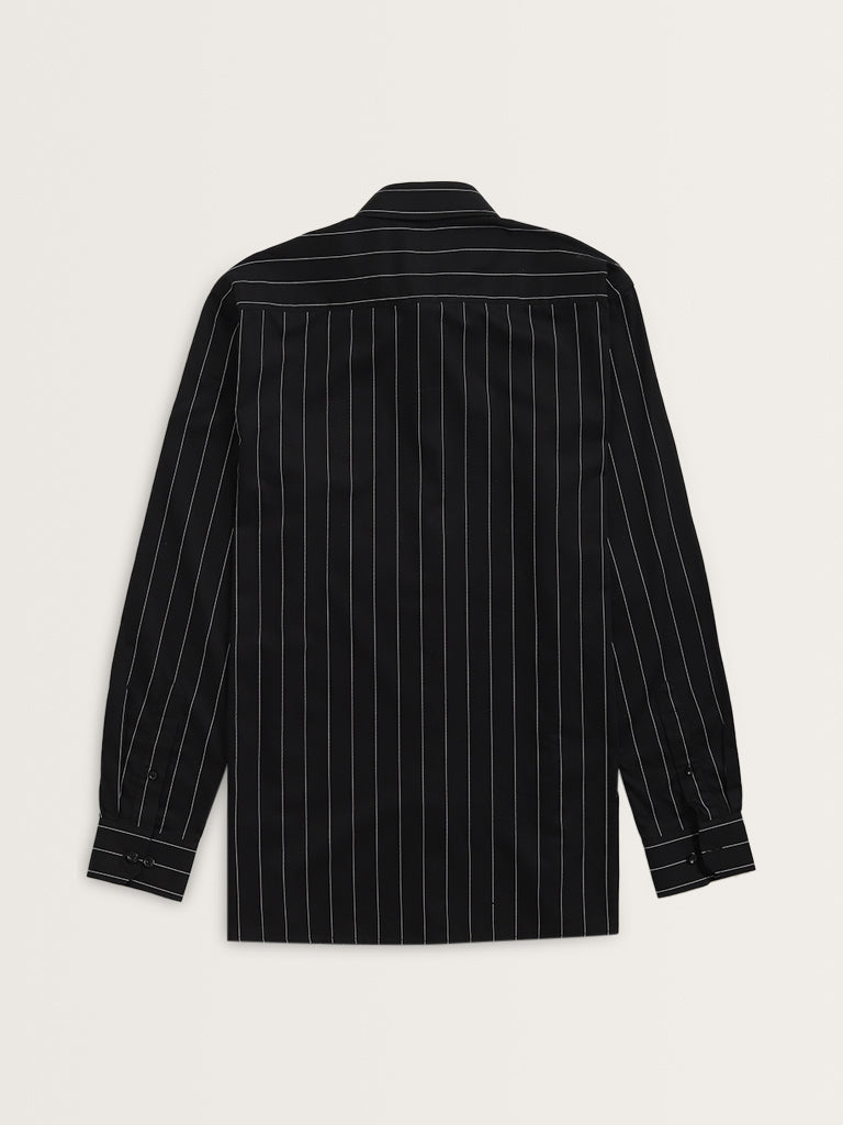 WES Formals Black Pinstriped Relaxed-Fit Cotton Shirt