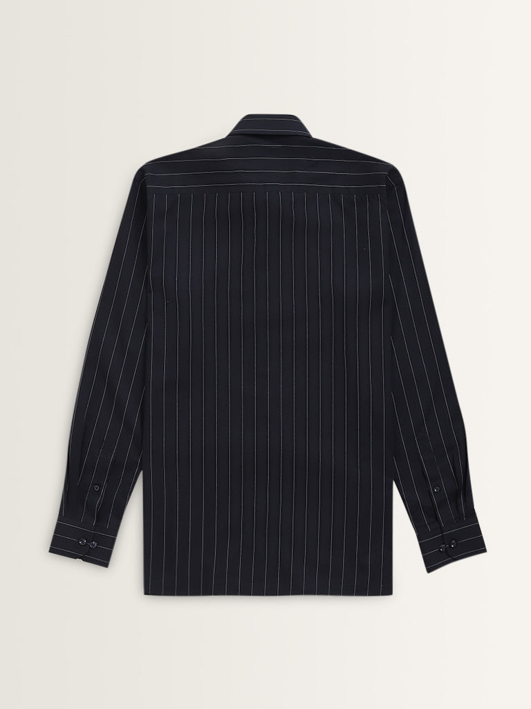 WES Formals Navy Pinstriped Relaxed-Fit Cotton Shirt