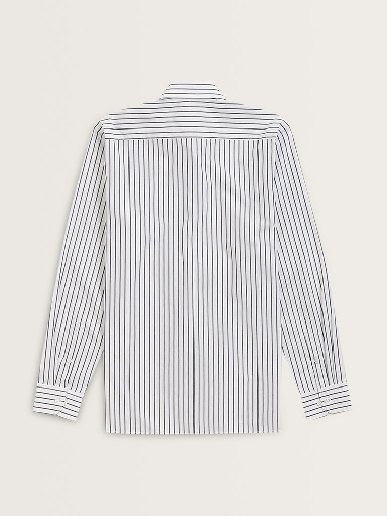 WES Formals Navy Stripe Printed Slim-Fit Cotton Shirt