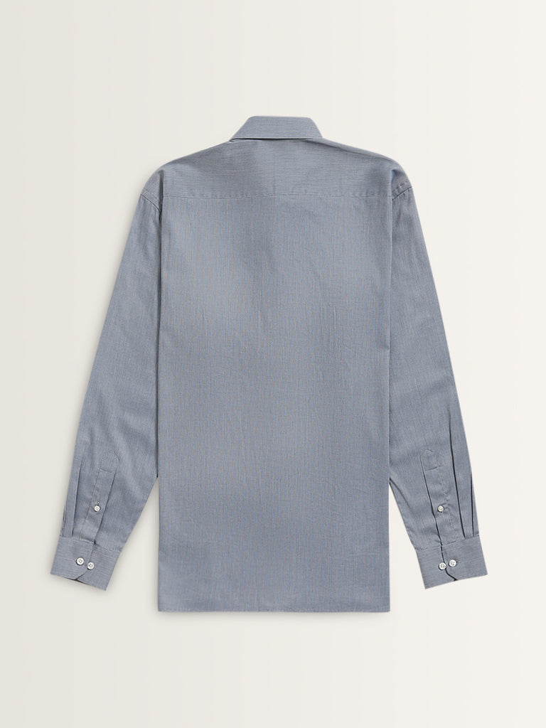 WES Formals Dusty Blue Relaxed-Fit Cotton Shirt