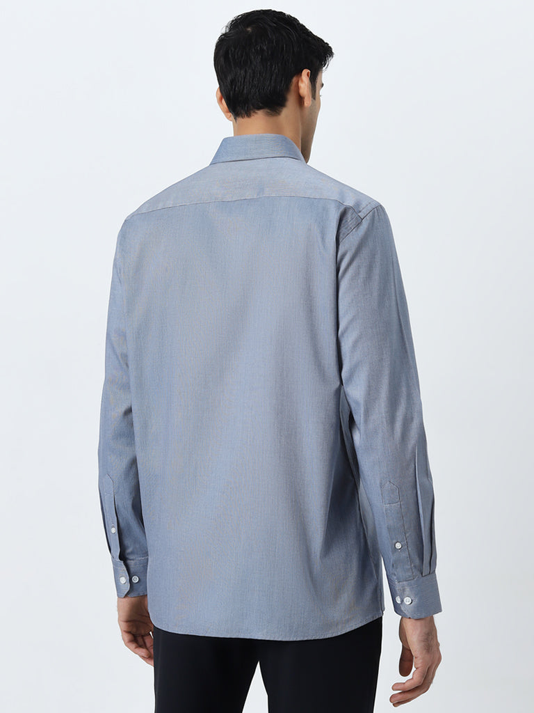 WES Formals Dusty Blue Relaxed-Fit Cotton Shirt