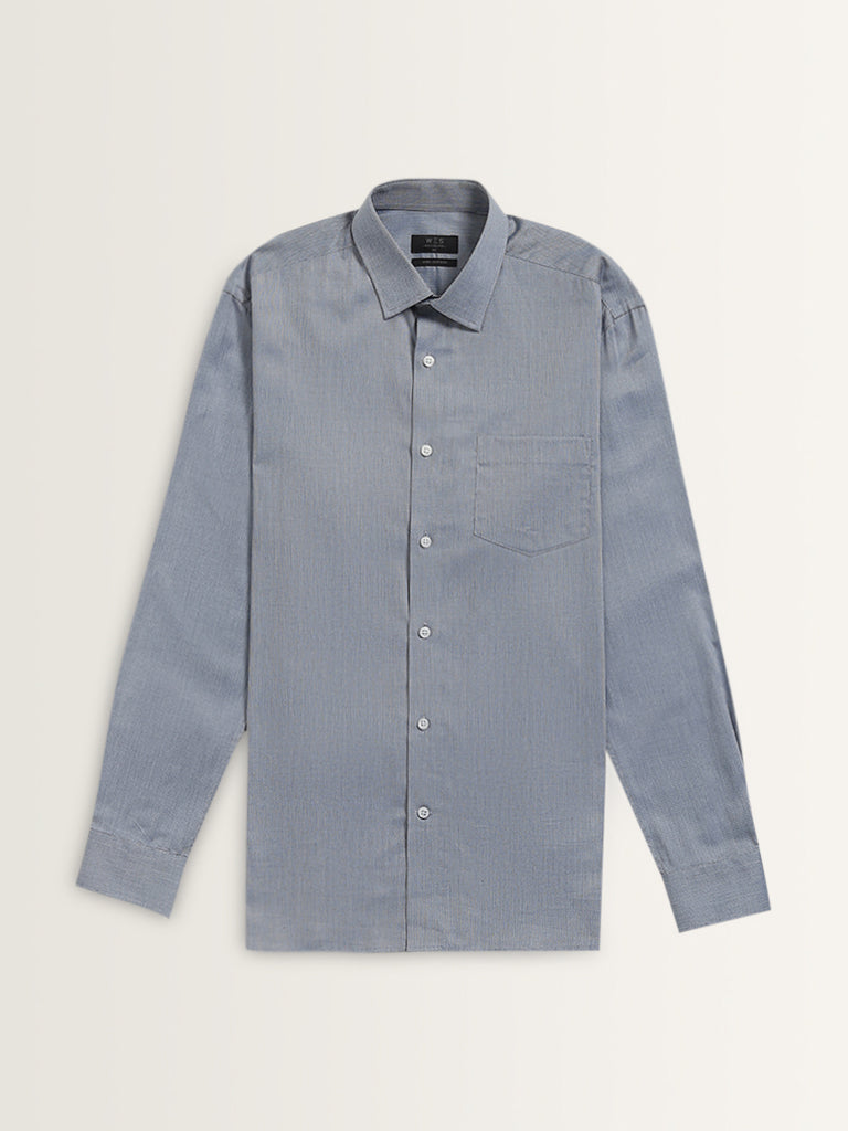 WES Formals Dusty Blue Relaxed-Fit Cotton Shirt