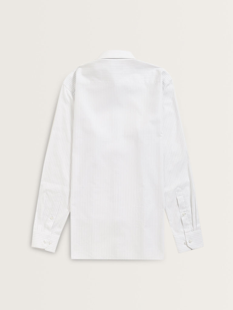 WES Formals Off-White Striped Relaxed-Fit Cotton Shirt