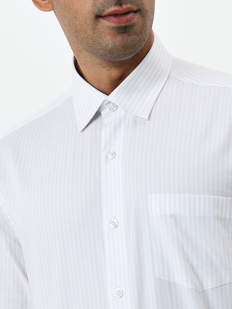 WES Formals Off-White Striped Relaxed-Fit Cotton Shirt