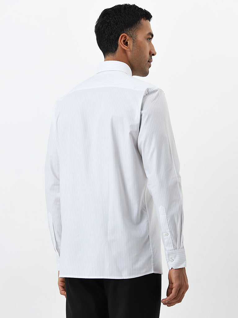 WES Formals Off-White Striped Relaxed-Fit Cotton Shirt