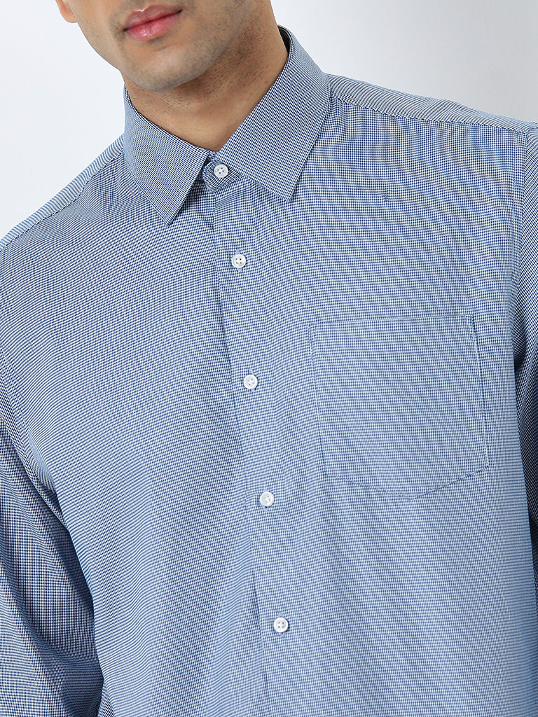 WES Formals Blue Slim-Fit Cotton Shirt