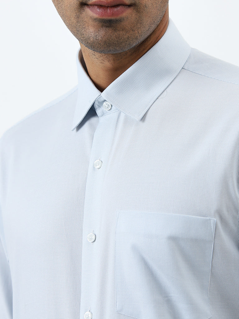 WES Formals Light Blue Slim-Fit Cotton Shirt