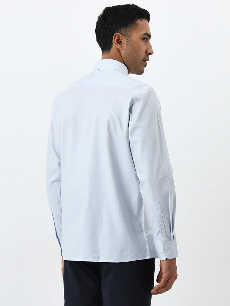 WES Formals Light Blue Slim-Fit Cotton Shirt