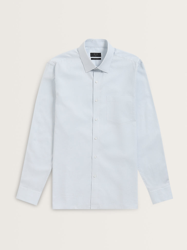 WES Formals Light Blue Slim-Fit Cotton Shirt