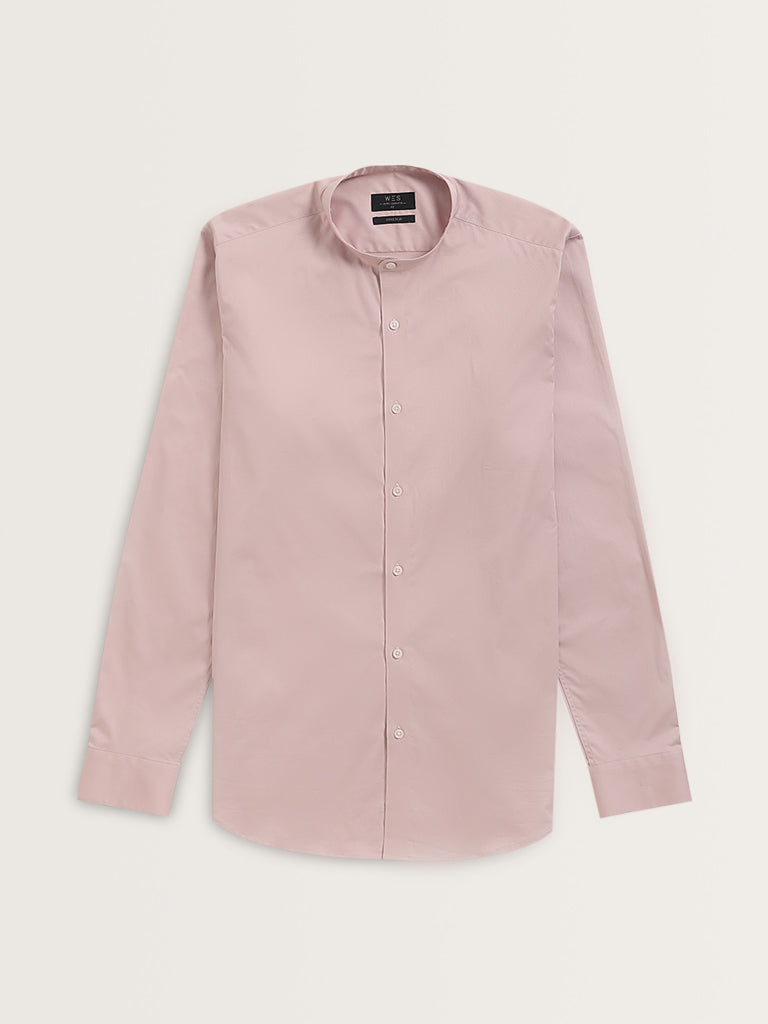 WES Formals Pink Solid Ultra-Slim Fit Cotton Blend Shirt